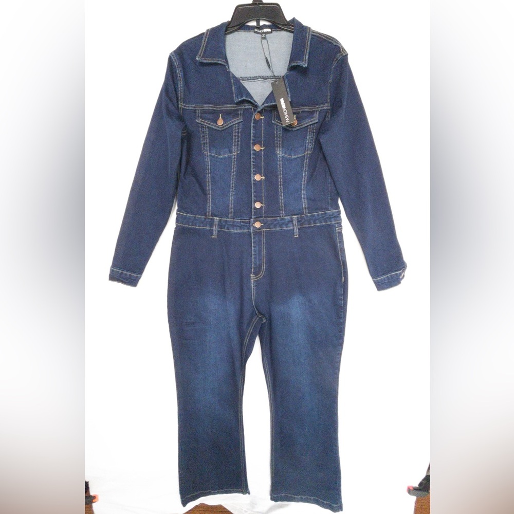 Day Dreaming Long Sleeve Denim Jumpsuit Flared Leg Stretchy Womens 1X XL NWT - Picture 5 of 16